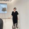 MODIQUE Summer Plus Size New Women Loose Patchwork A-Line Stripe Mock Two-Piece Long Dresses Elegant Lady Casual Cotton V-Neck Short Sleeve Skirt