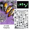 Adhesive Skull Pumpkin Spider Web Manicure Luminous 3D Halloween Nail Stickers Glow In The Dark