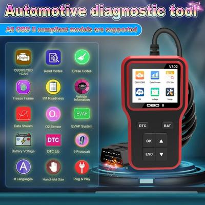 Сканер Obd2 - красный, USB-считыватель кодов неисправностей двигателя автомобиля и диагностический инструмент для всех транспортных средств с протоколом OBD II