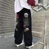 Boys Black Print Jeans Spring/Autumn Kids Wide Leg Pants Washed Denim Straight Pants Teen Children Pants