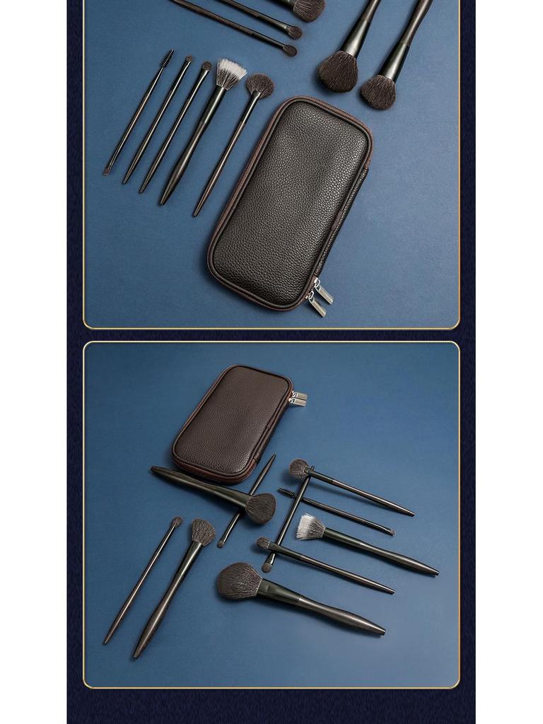 Complete Set: Animal Hair Brushes for Powder, Stippling, Blush, Contour, Eyeshadow, and Eyelash Applications