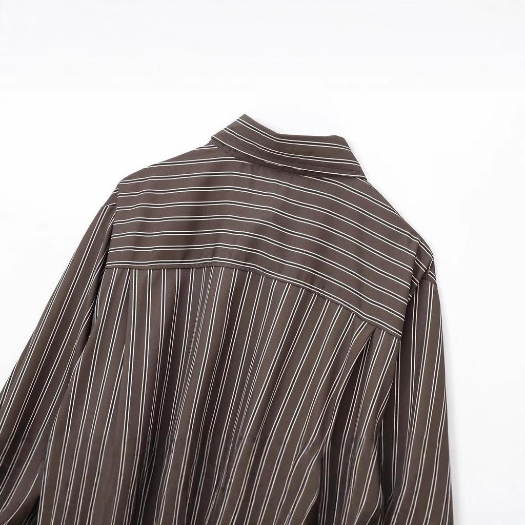 2024 Autumn Women's European & American Loose Casual Striped Long Sleeve Shirt