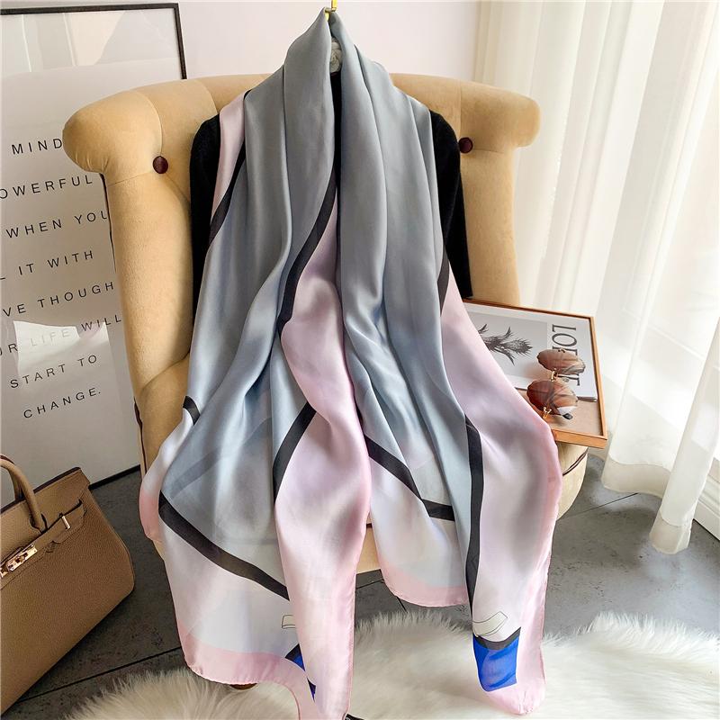 Big Size Women Scarf Spring Silk Hijabs Floral Print Shawls and Wraps Ladies Pashmina Bandana Foulard Soie Scarves
