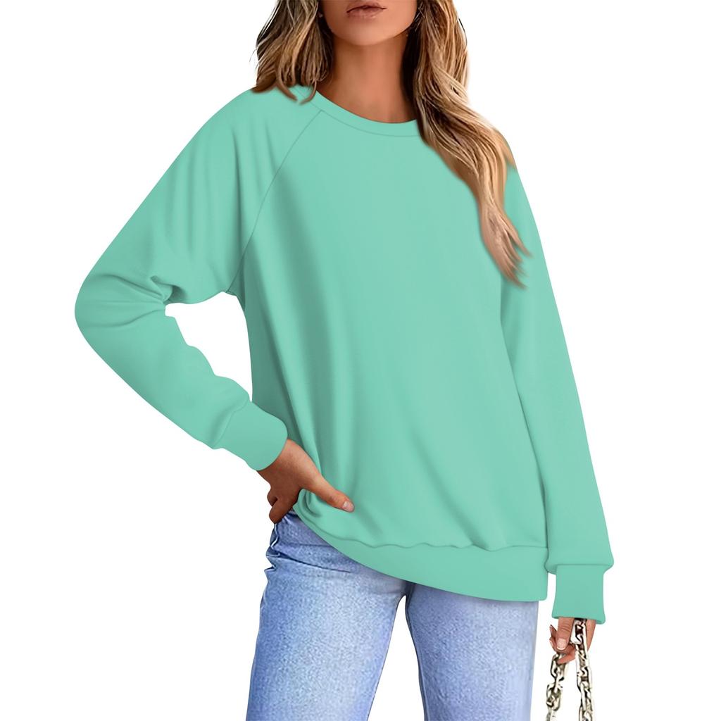 Женская повседневная модная однотонная блузка с длинным рукавом и круглым вырезом с рукавом реглан