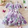 Новое летнее платье на бретелях для девочек, детское платье с принтом, элегантная детская повседневная одежда, шифоновое платье-пачка с цветами, платья принцессы для девочек