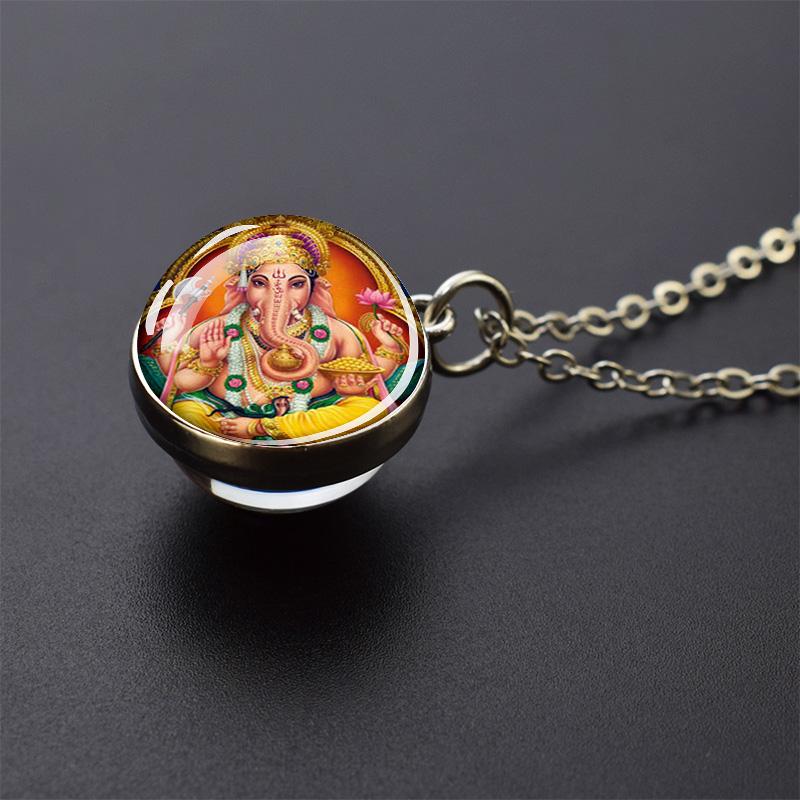 Новый Слон Бог Ганеша ожерелье индуизм буддизм художественные украшения двухсторонний стеклянный шар кулон ожерелье религиозные аксессуары