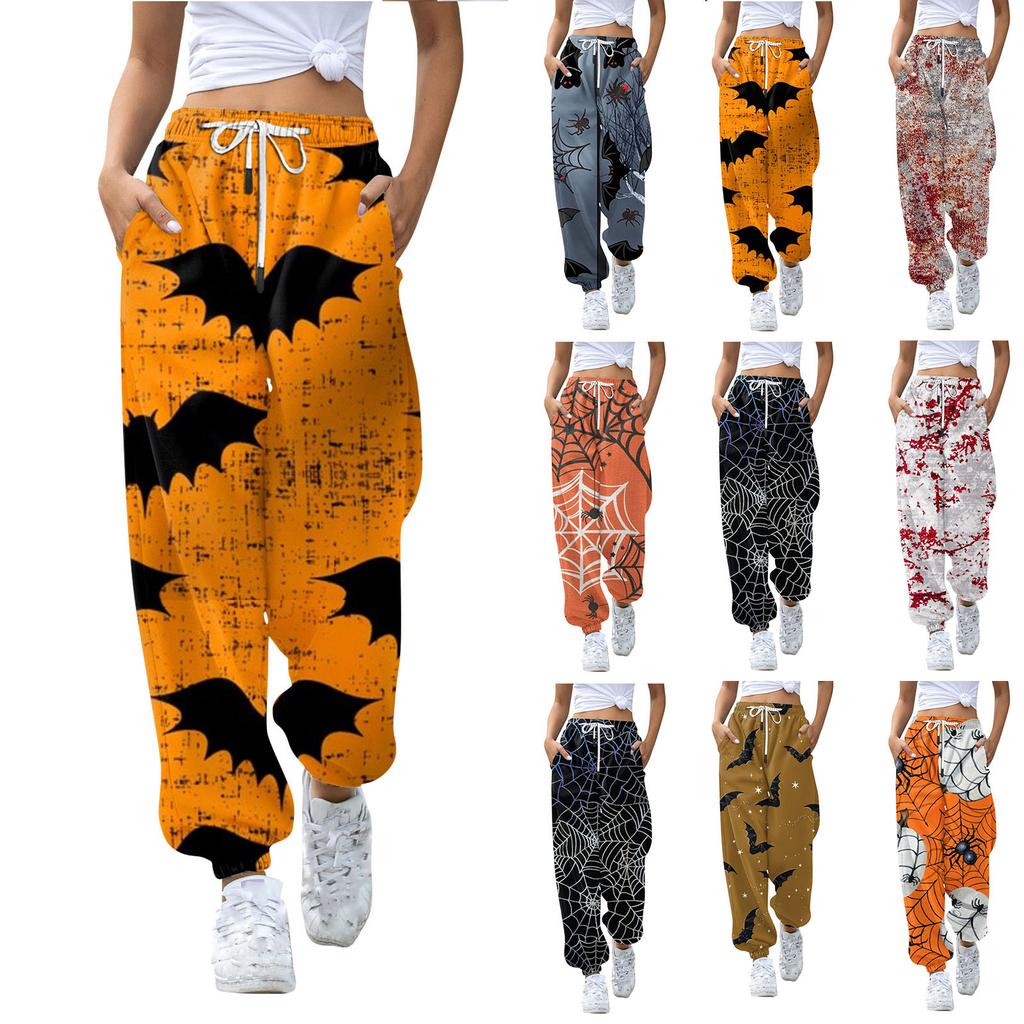 Women's Casual Fashion Halloween Printed Leisure Pants Sweatpants Trousers Drawstring Elastic Waist Drawstring Drawstring Pants