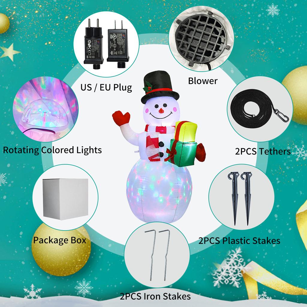 5FT Christmas Inflatables Snowman Shaped LED Rotating Colored Lights Blow Up Xmas Inflatable Props