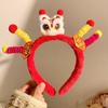 Embroidered Bow New Year Hair Hoop Lion Hanfu Hair Accessories Sweet Red Plush Headband  Kids