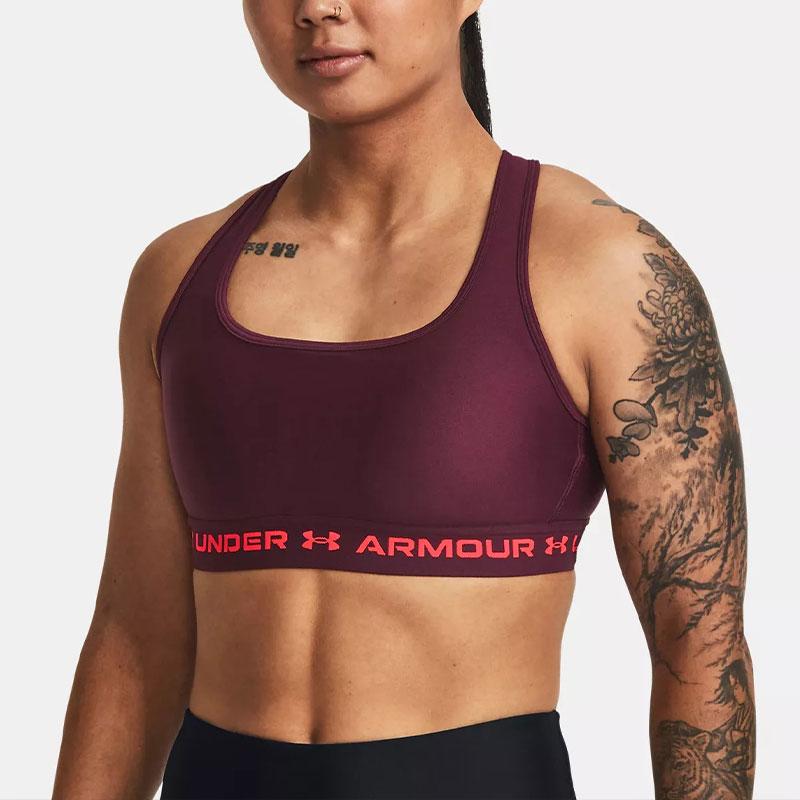 Under Armour Crossback HeatGear® Letter Logo Jacquard Medium Support Sports Bra Women Underwear Dark-Brown-Red 1361034-600