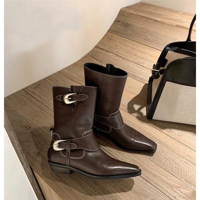 Ботинки для девочек с металлической пряжкой и толстым каблуком в стиле пустыни в стиле вестерн для женщин