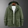 Spring and Autumn Men's Jacket Casual Stand-Up Collar Loose Jacket Multi-Pocket Middle-aged Removable Hat Outdoor Jacket