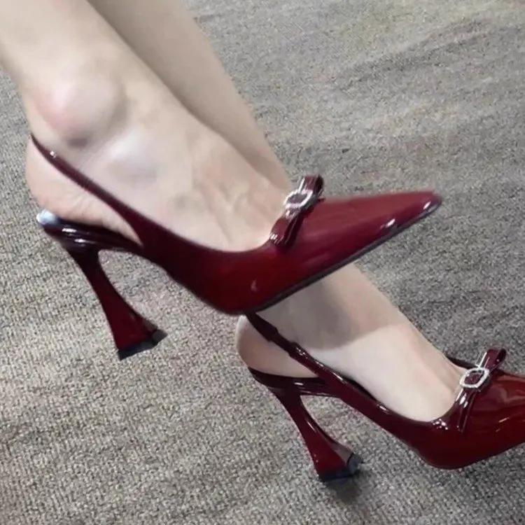 Мода 2025 Лето Женские Босоножки на Высоком Каблуке Мода Бабочка-узел Платье Слингбэки Туфли Элегантная Вечеринка Свадьба Женская Обувь