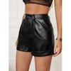 Fashion Women's Diagonal Pockets Casual PU Imitation Leather Shorts High Waist Stretch Shorts
