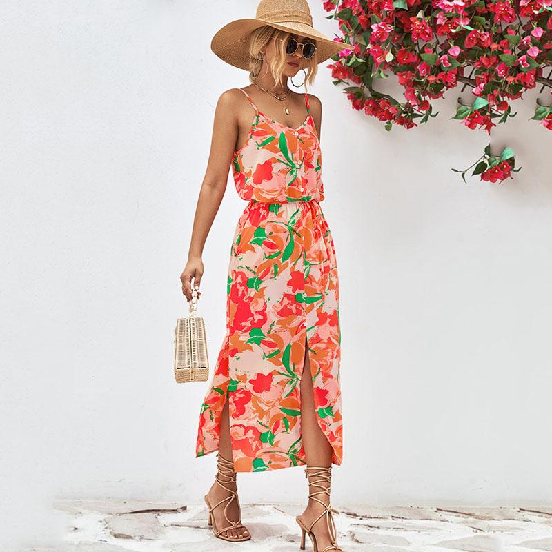 Женское летнее повседневное платье с открытой спиной и цветочным принтом