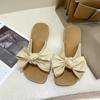 Летние сандалии женские с бантом мягкие плоские сандалии с мягкой подошвой в одну линию для внешней носки модные сандалии с квадратной головкой 2024