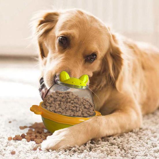 Интерактивная игрушка для лакомств для собак, качающийся шар для лакомств, игрушка-дозатор лакомств с прозрачным контейнером для лакомств с двумя отверстиями для игр в помещении и на улице