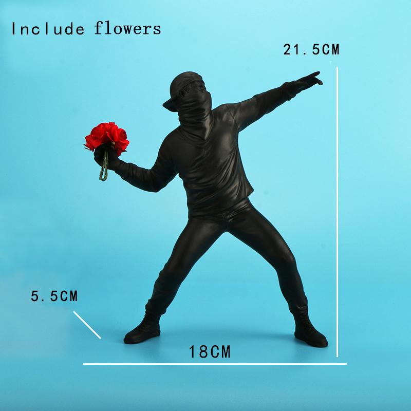 Resin Statues Sculptures Banksy Flower Thrower Statue Bomber Home Decoration Accessories Modern Ornaments Figurine Collectible