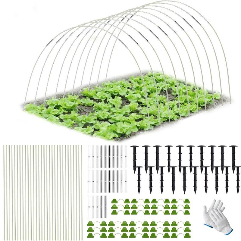 90pcs Horticultural Plants, Flowers, Vegetables Greenhouse Fiber Rod Insect Proof Mesh Arched Set, DIY Arched Bird Protection