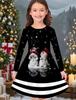 Girls' Autumn and Winter Fashion Dress, 3D Christmas Print Round Neck Long Children's T-shirt Dress, Casual Versatile, Christmas Clothing