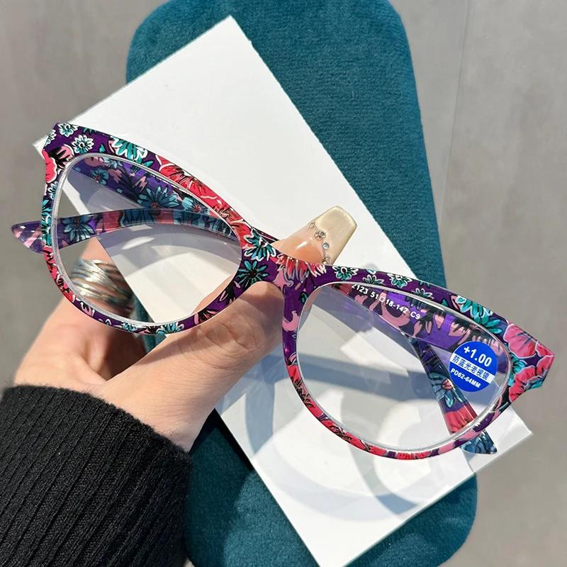 Стильные очки для чтения «кошачий глаз» для женщин и мужчин, винтажные, ретро, с цветочным принтом, модные, ультралегкие, для пресбиопии, с диоптриями плюс