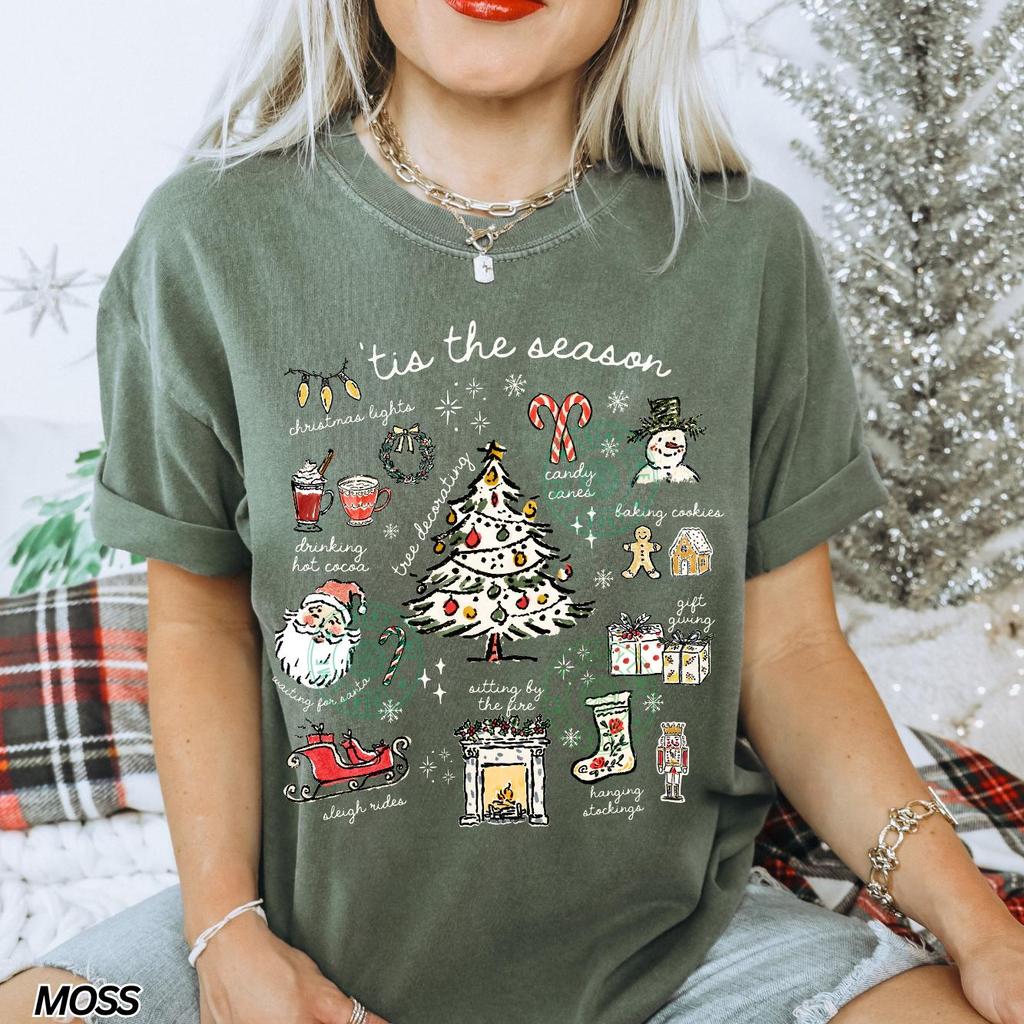 Christmas Shirt, Tis the Season T-shirt, Retro Holiday Shirt, Christmas Tree Shirt, Santa Shirt, Womens Christmas Top, Xmas