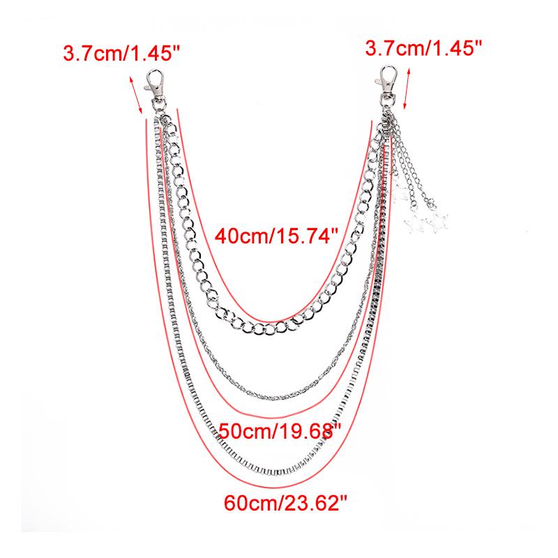 Металлическая готическая цепочка для брюк в стиле хип-хоп, панк, 3 слоя, джинсовый кошелек, цепочка для ключей, женская цепочка со звездой