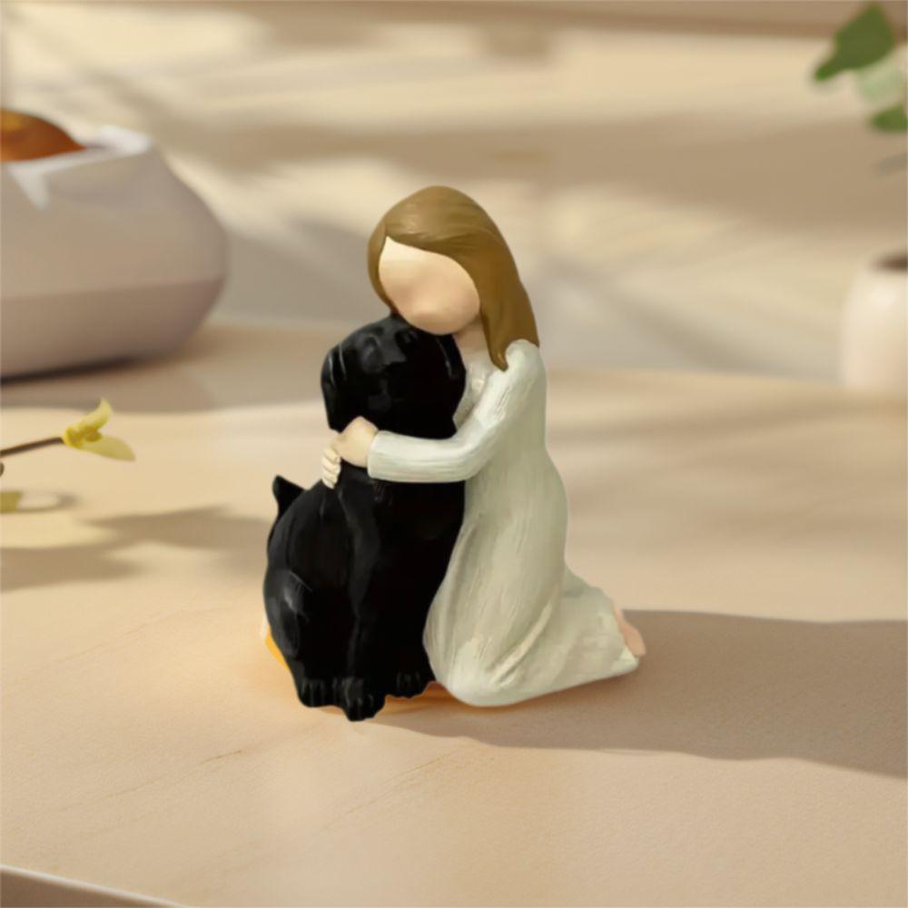 Creative Dog Lover Figurine Cute Miniature Sculpture Crafts Girl Holding Dog Statue  Birthday