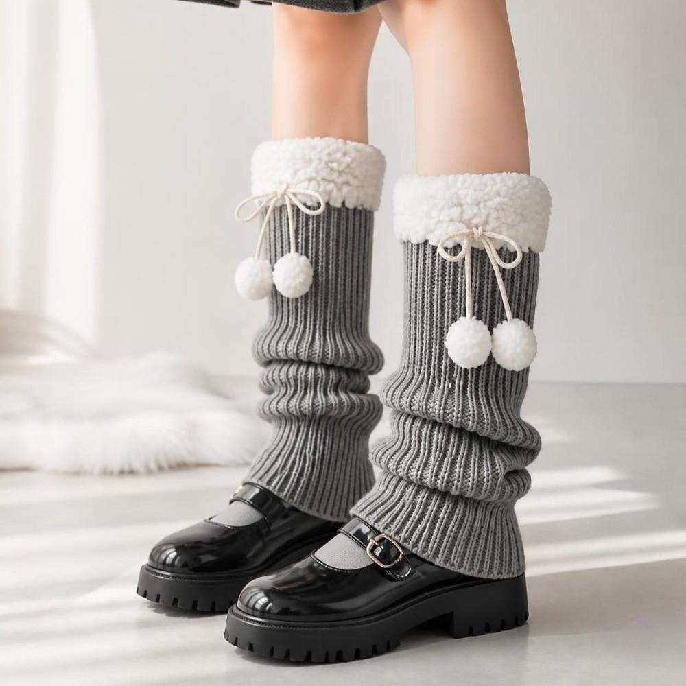 1pair Warm Mid-Calf Length Socks Solid Color Heap Sock Boot Cuffs Retro Winter Foot Cover Girl