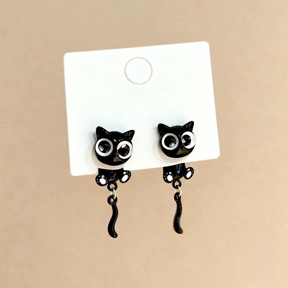 Simple Black Cat Earrings Sweet Cartoon Earrings Accessories Black Cat Ear Studs Jewelry Gifts