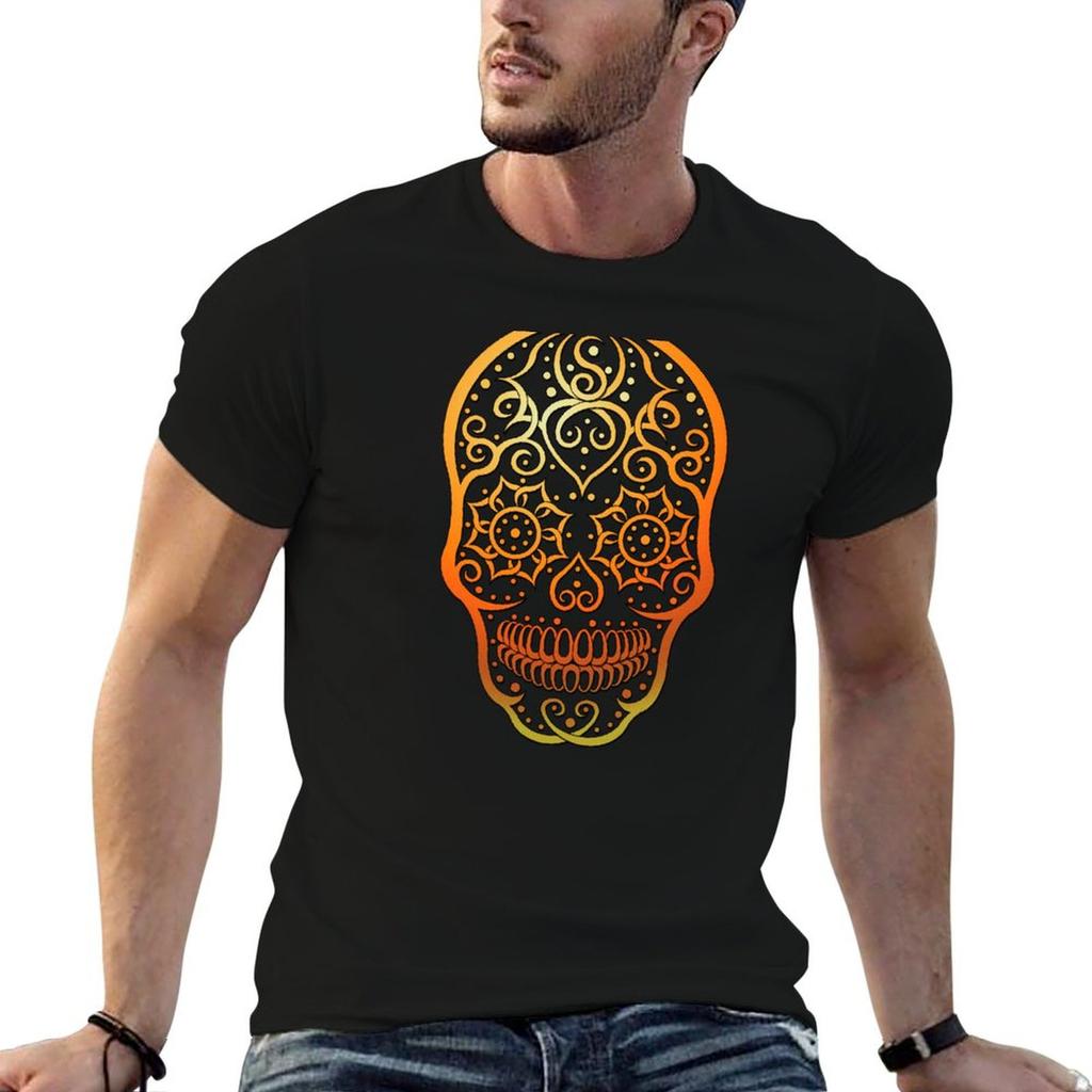 Halloween Copper Goddess Sugar Skull Tshirt Basic Short Sleeve Cotton Blend Tshirt