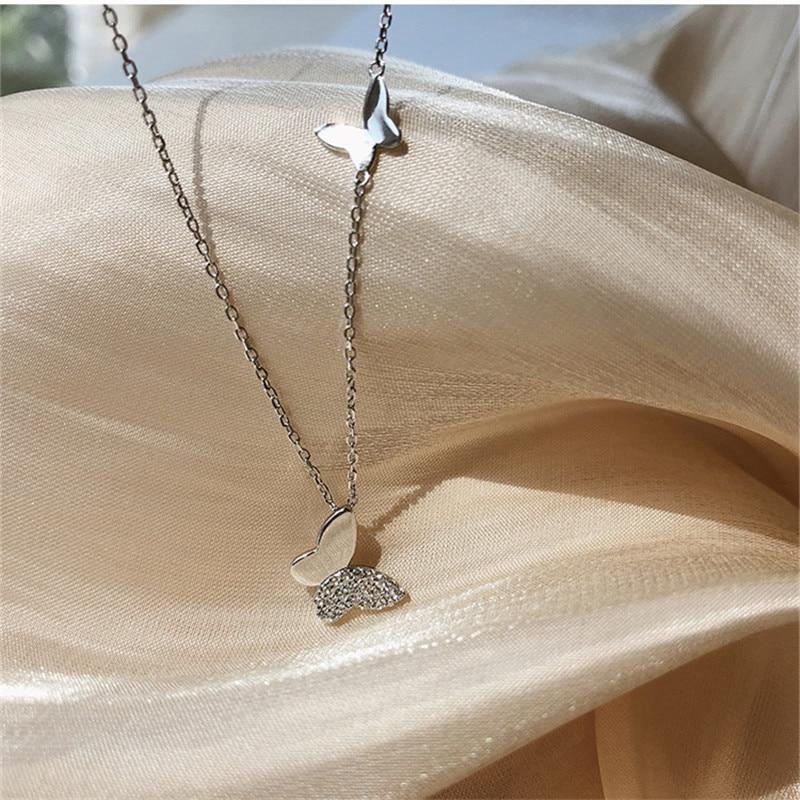 925 Sterling Silver Crystal Butterfly Charm Pendant Choker Necklace Wedding Statemen Jewelry For Women Dz104
