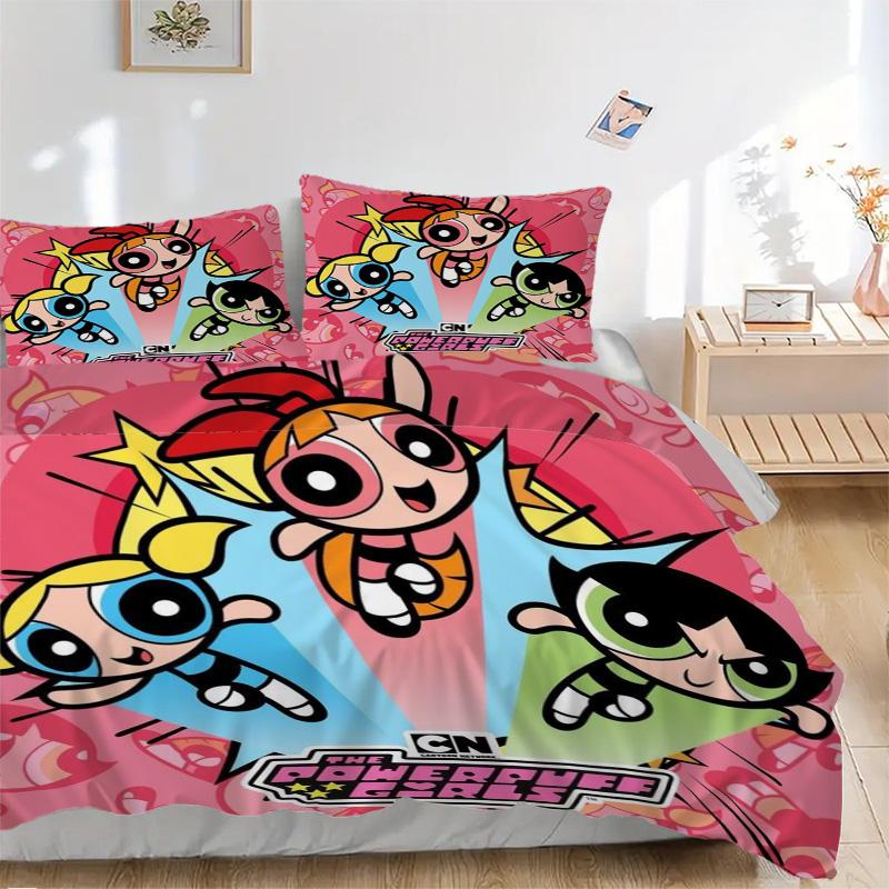 Powerpuff Girls Adventure Print 3Pcs Bedding Setduvet Cover With 2 Bedropillowcase Home Birthday Gift