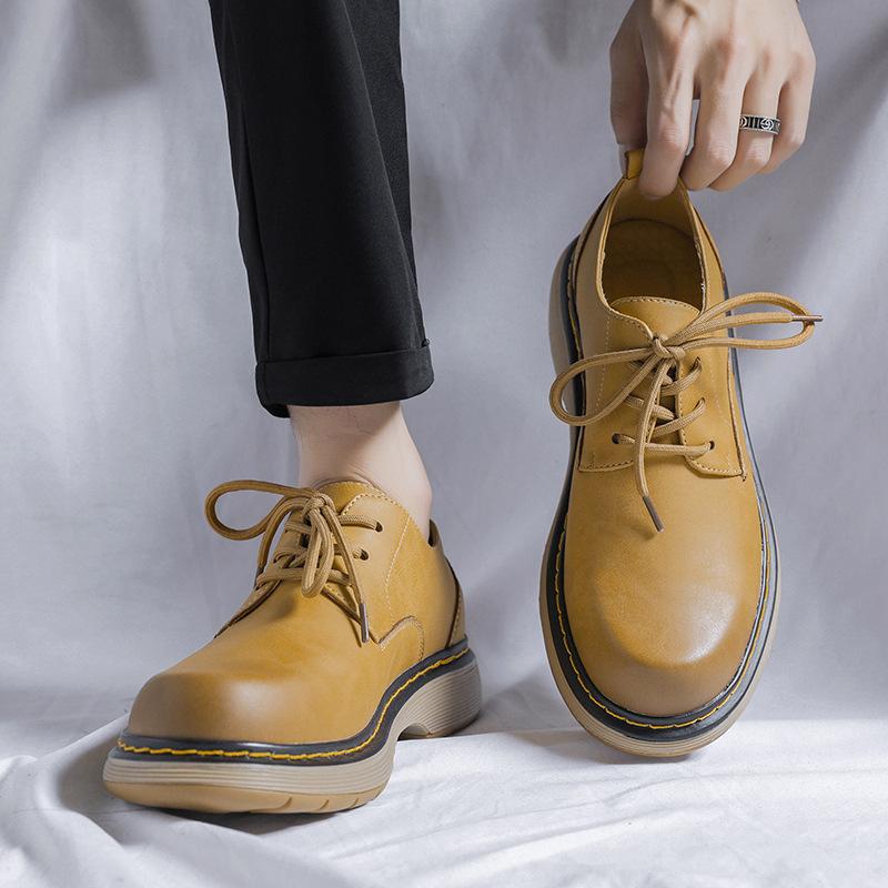 Low Waist Martin Boots Men'S New Spring And Autumn Light Yellow Rhubarb Boots Tooling Big Head Leather Shoes 9323-R