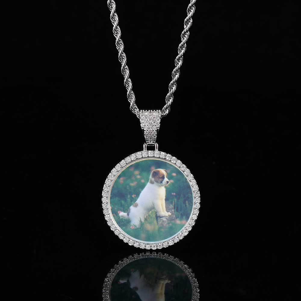 Hip-Hop Small Round Photo Pendant Trendy Brand DIY Creative Photo Frame Zircon Pendant Men's Necklace