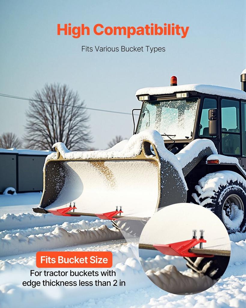 Tractor Bucket Protector, 2PCS Heavy Duty Steel Bucket Edge Protectors, Edge Tamer Anti-Skid Device with Double Hexagon Lock Nuts and Bolts, for Snow,