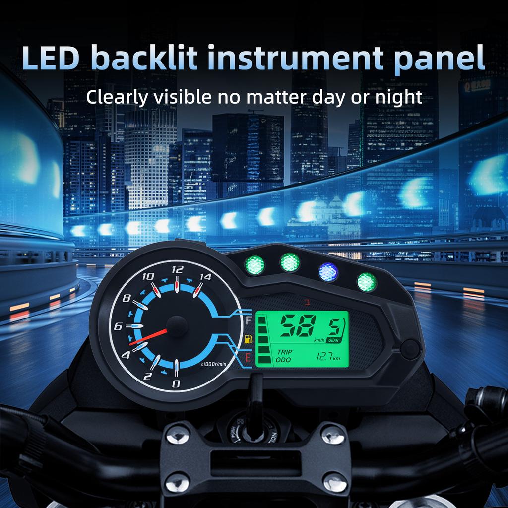 Universal Motorcycle Instrument RPM Speed Display LED Oil Gauge 140000 Tachometer Tach Dashboard For Italika 150z 150sz 170z