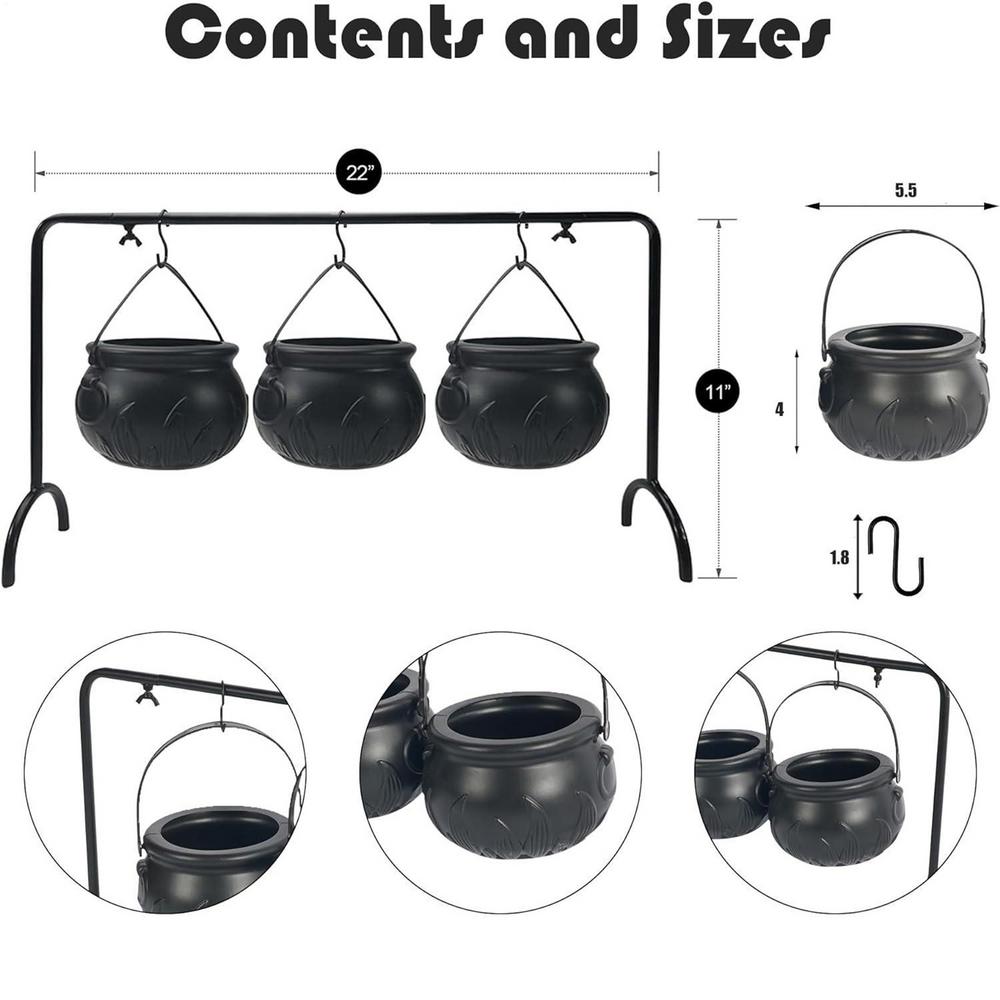 Black Cauldron Witch Bucket 3Pcs/set Holiday Candy Bucket Set Halloween Candy Servers for Decoration or Candy Storage