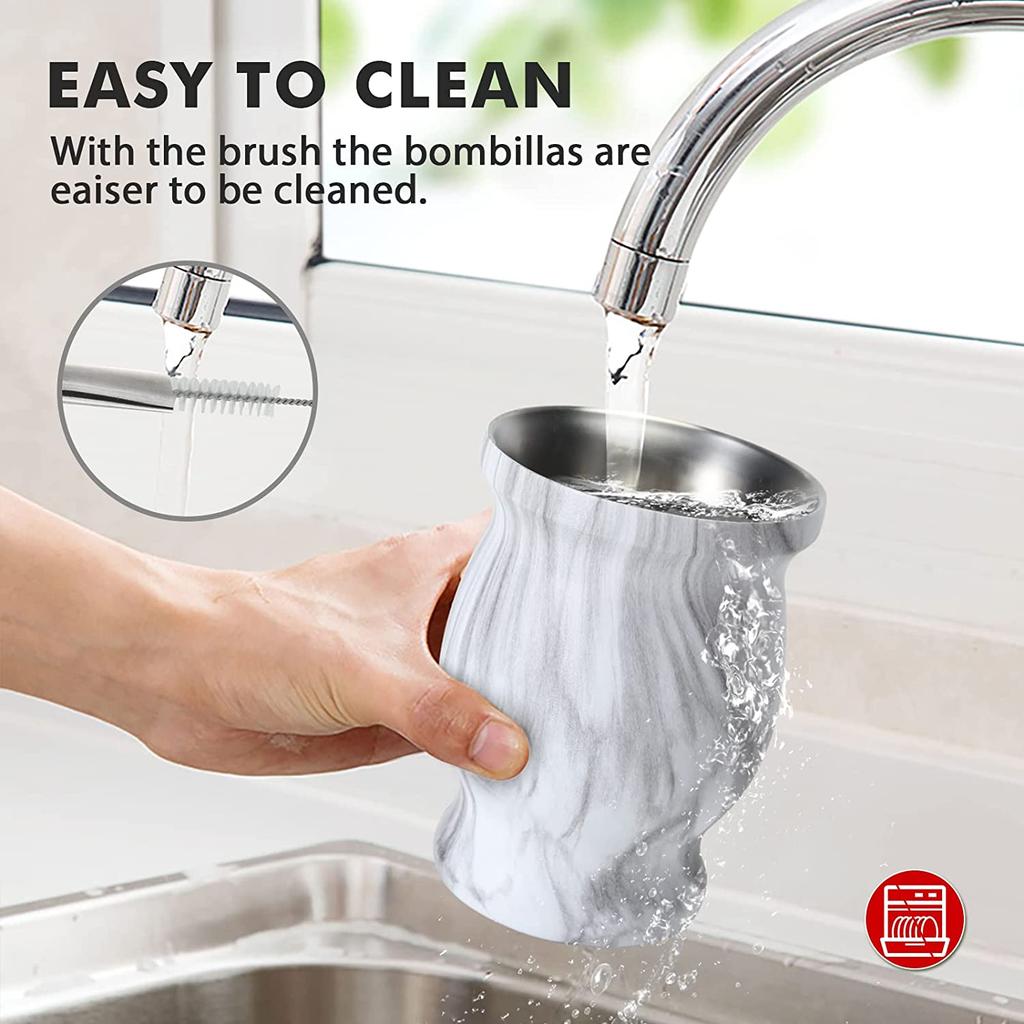 Yerba Mate Натуральный набор из тыквы/чашек для чая с крышкой (Оригинальная традиционная чашка для мате - 230 мл) | Включает 2 бомбильи (Соломинки для Йерба Мате)