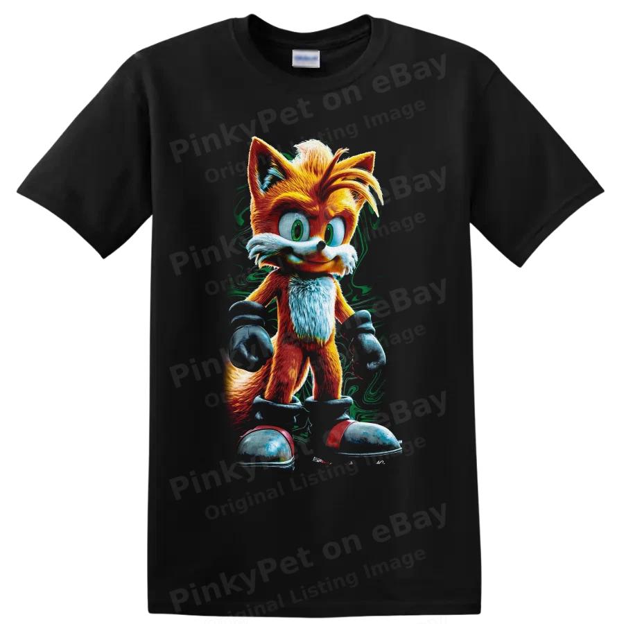 Tails Character T Shirt w/ Orange Fox Cartoon Graphic Gamer Fan Tee Gift Art