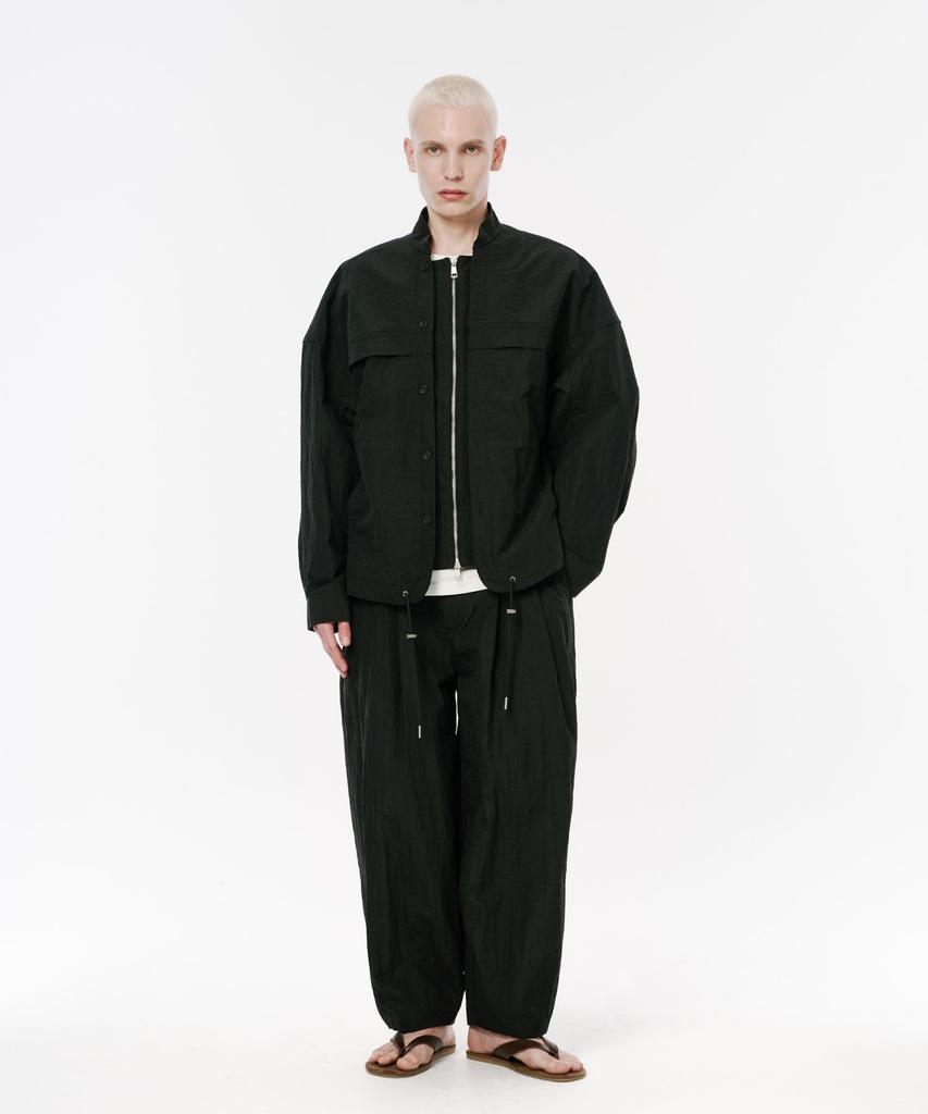 Codemorph Double Zipper Layered Linen Texture Jacket Black