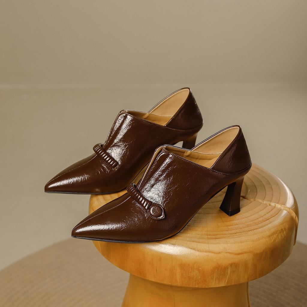 Pointed Deep Mouth Single Shoes Women's 2025 Autumn and Winter New One-pedal Versatile Comfortable Soft Leather Work Commuter High Heels