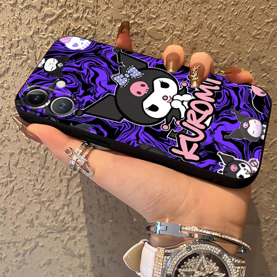Милый чехол Sanrio Kuromi для iPhone XR 17Air 7 8 13 12 11 17 Pro Max 15 16 14 Plus XS Max Черный Мягкий чехол для телефона
