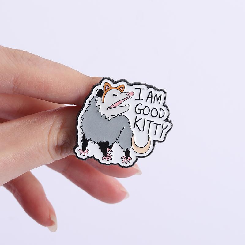 Opossum Raccoon Enamel Pins Trash Panda Good Kitty Brooches Lapel Badges Cartoon Animal Jewelry Gift for Friends
