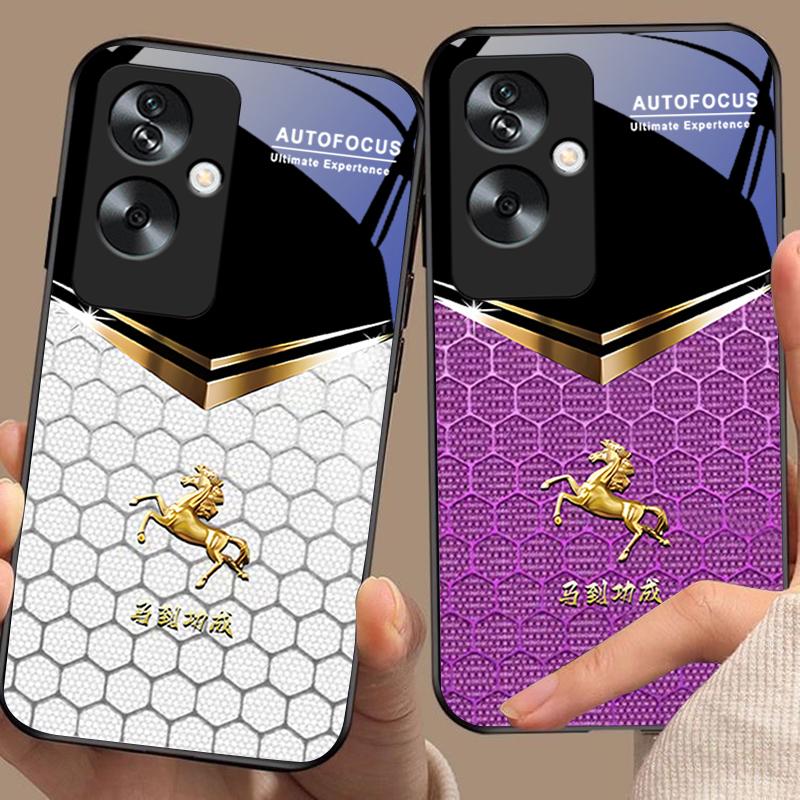 Сотовый Зеленый Конь Для Oppo A79 5G 58 78 74 60 4G Reno 11F Realme GT 6 11 Note 50 10 C55 X2 Закаленное Стекло Черный Чехол для Телефона