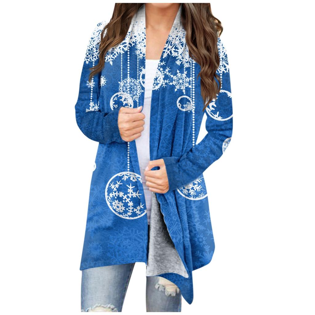 Женская модная рождественская куртка с принтом, повседневный кардиган с длинным рукавом, пальто