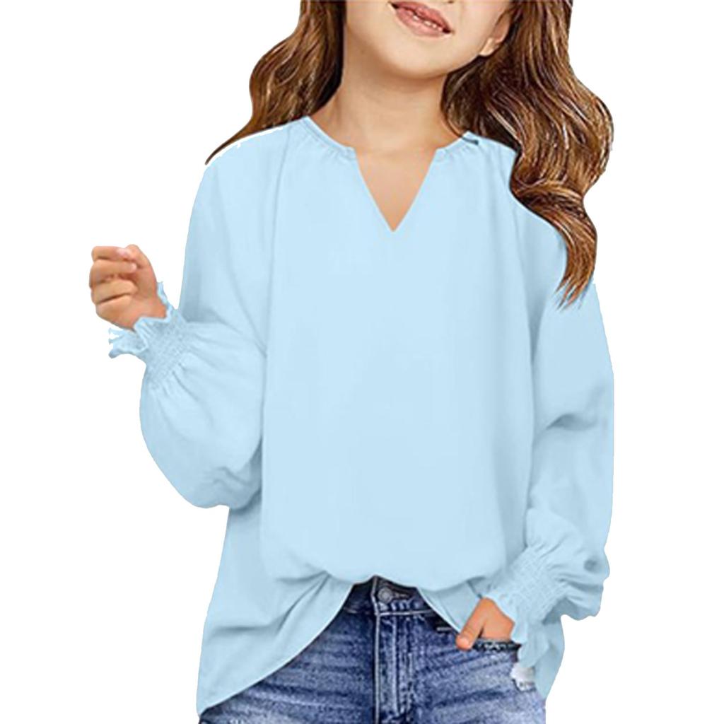 Девичья футболка с длинным рукавом - Однотонный свободный крой, повседневный топ