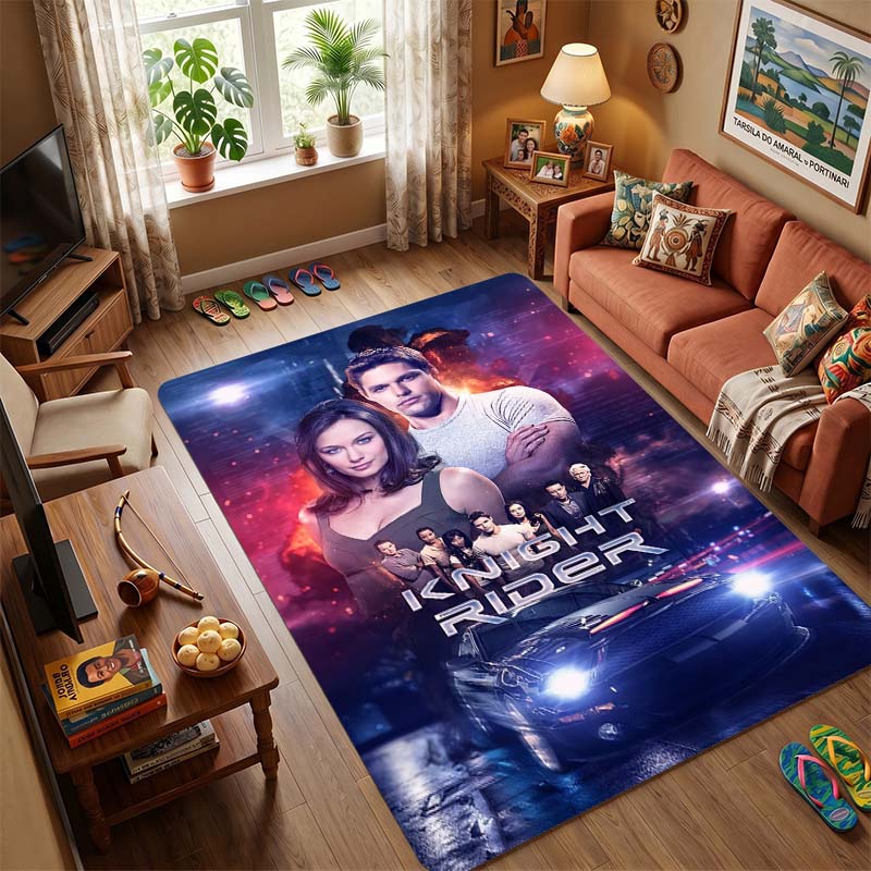 Knight Rider Michael Knight & KITT Print Area Rug, Non-Slip Soft Floor Mat for Living Room Bedroom, Retro 80s TV Series Home Decor Carpet