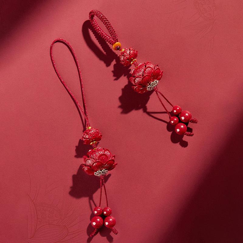 Натуральный киноварь Лотос автомобильный брелок китайский стиль счастливый телефон цепочка сумка кулон подвеска