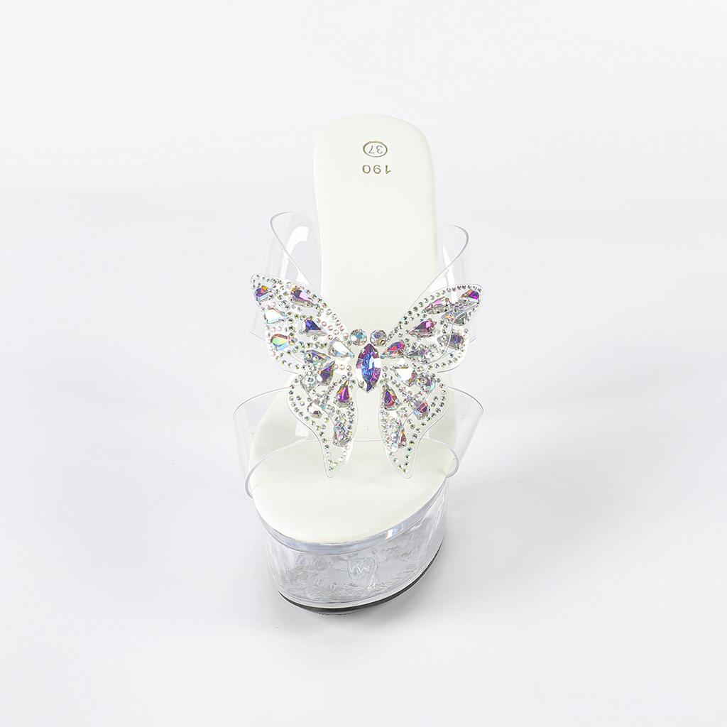 Стразы Сексуальные Высокие Каблуки 15СМ Тонкий Каблук Водонепроницаемые Тапочки на Платформе Прозрачные Хрустальные Туфли Свадебные Туфли Банкетные Высокие Каблуки